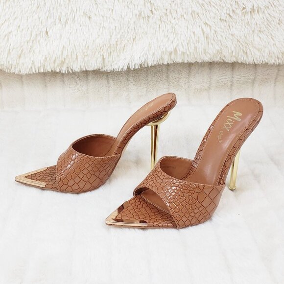 Venus Brown Slip On Pointy Toe High Heel Slides Brand New - Picture 8 of 12